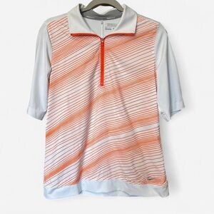 Nike Golf Women Large Orange and White Zip-Up Dri-fit Polo
